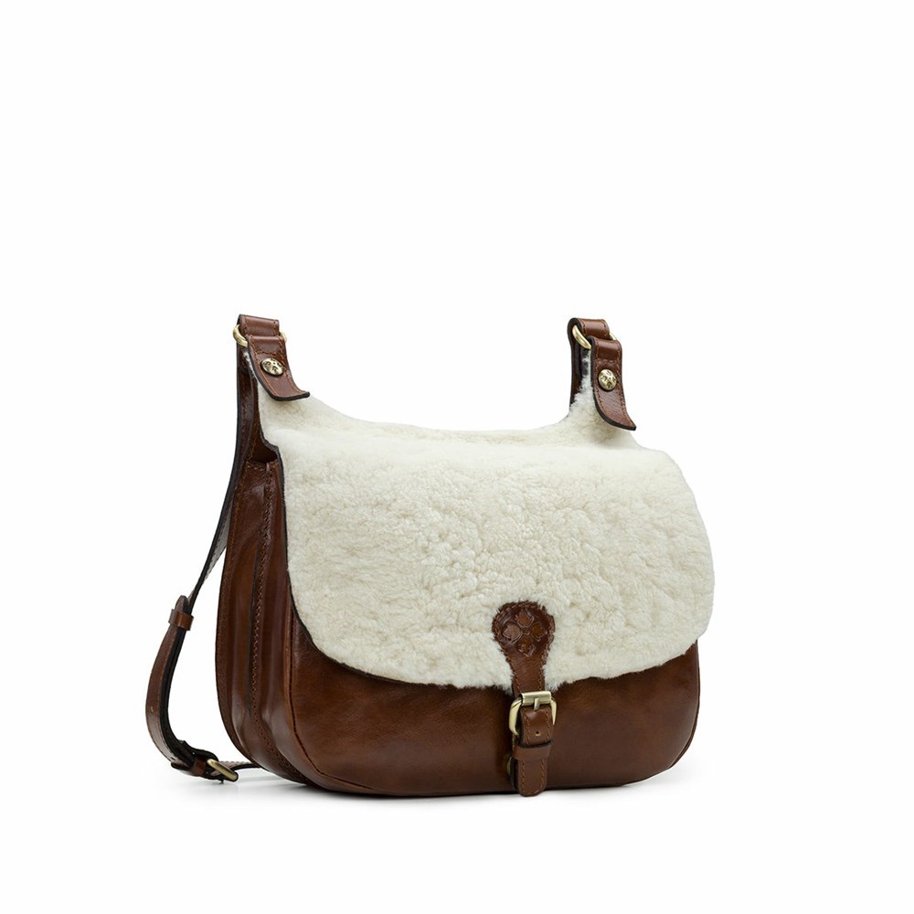 Beige Women's Patricia Nash London Saddle Bag Crossbody Bags | 12497KPES