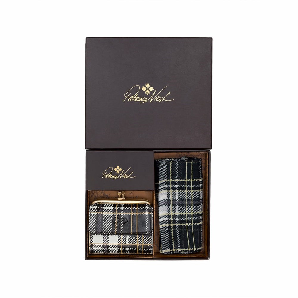 Black White Women\'s Patricia Nash Astor and Plaid Scarf Gift Set Wallets | 14376MTQX