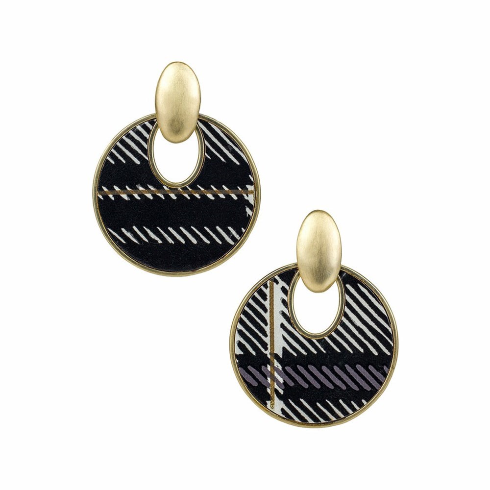 Black White Women\'s Patricia Nash Simone Doorknocker Earrings | 72586EKHB