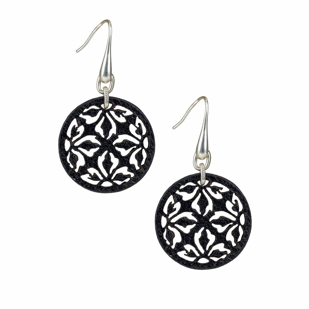 Black Women\'s Patricia Nash Eudora Floret Cutout Earrings | 87436ZSXW