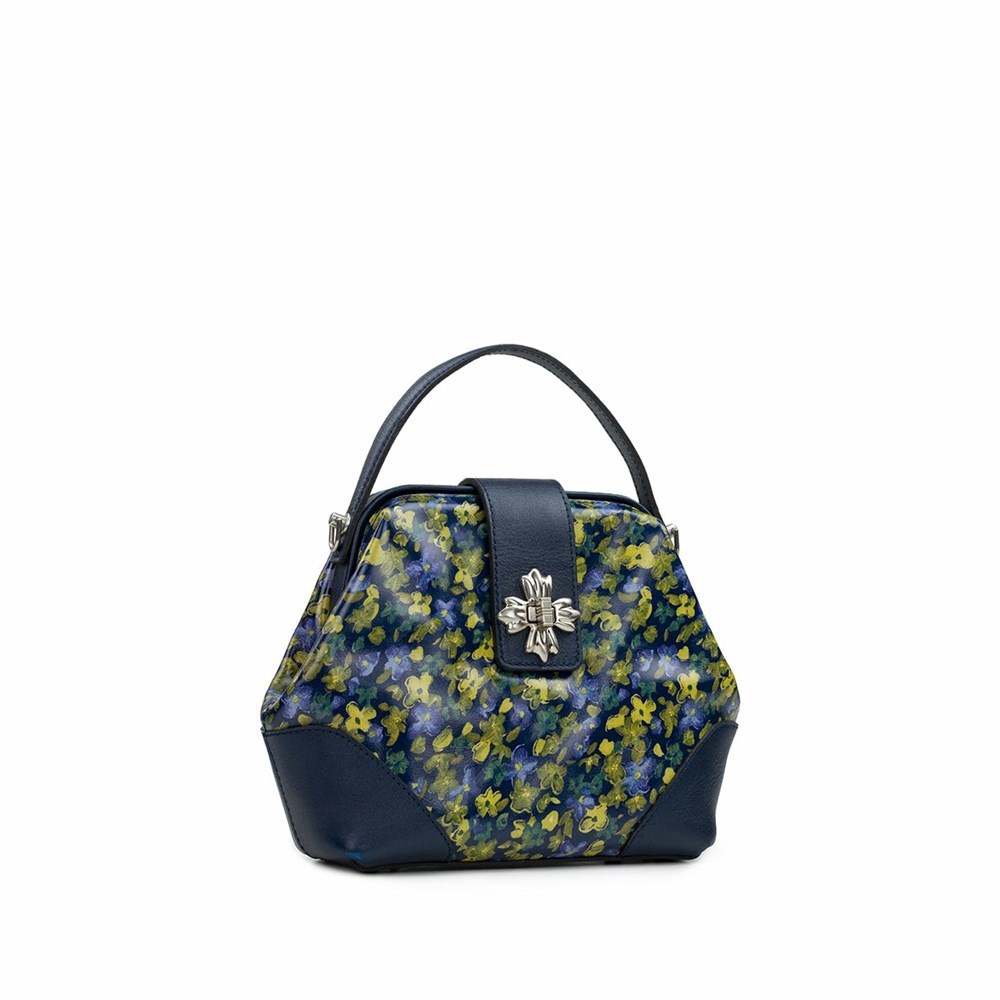 Blue Women's Patricia Nash Kettlewell Frame Top Handle Crossbody Bags | 47136TKZC