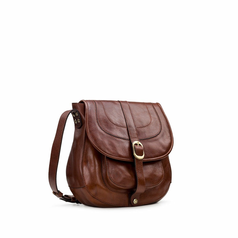 Brown Women's Patricia Nash Barcellona Saddle Bag Shoulder Bags | 61524DGAY