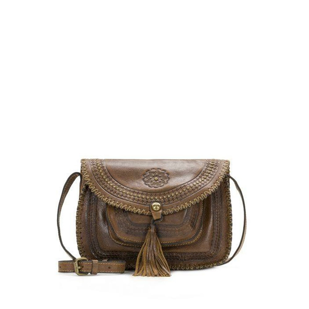 Brown Women\'s Patricia Nash Beaumont Flap Crossbody Bags | 32580QFAO