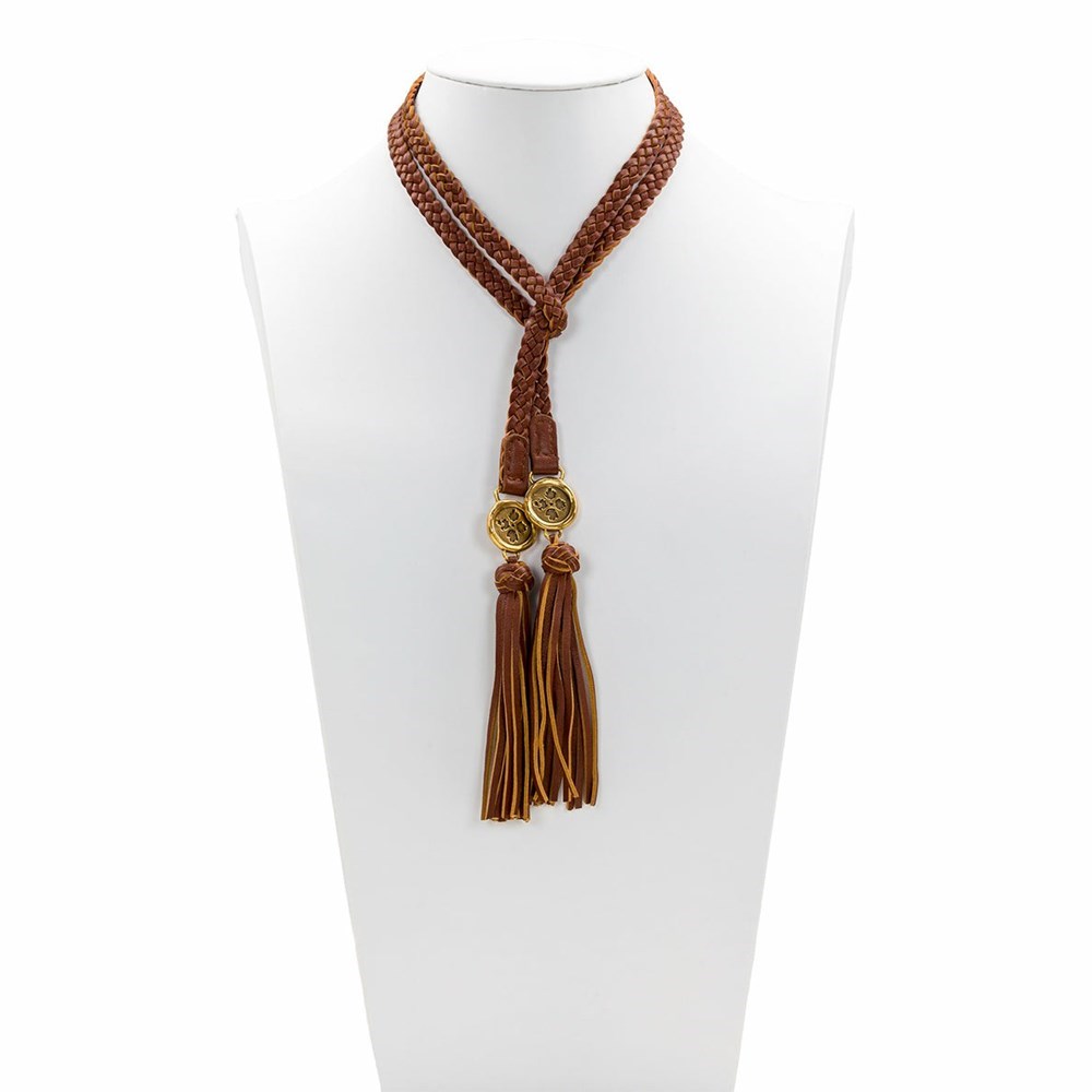 Brown Women's Patricia Nash Cara Leather Lariat Necklaces | 31846RJQN