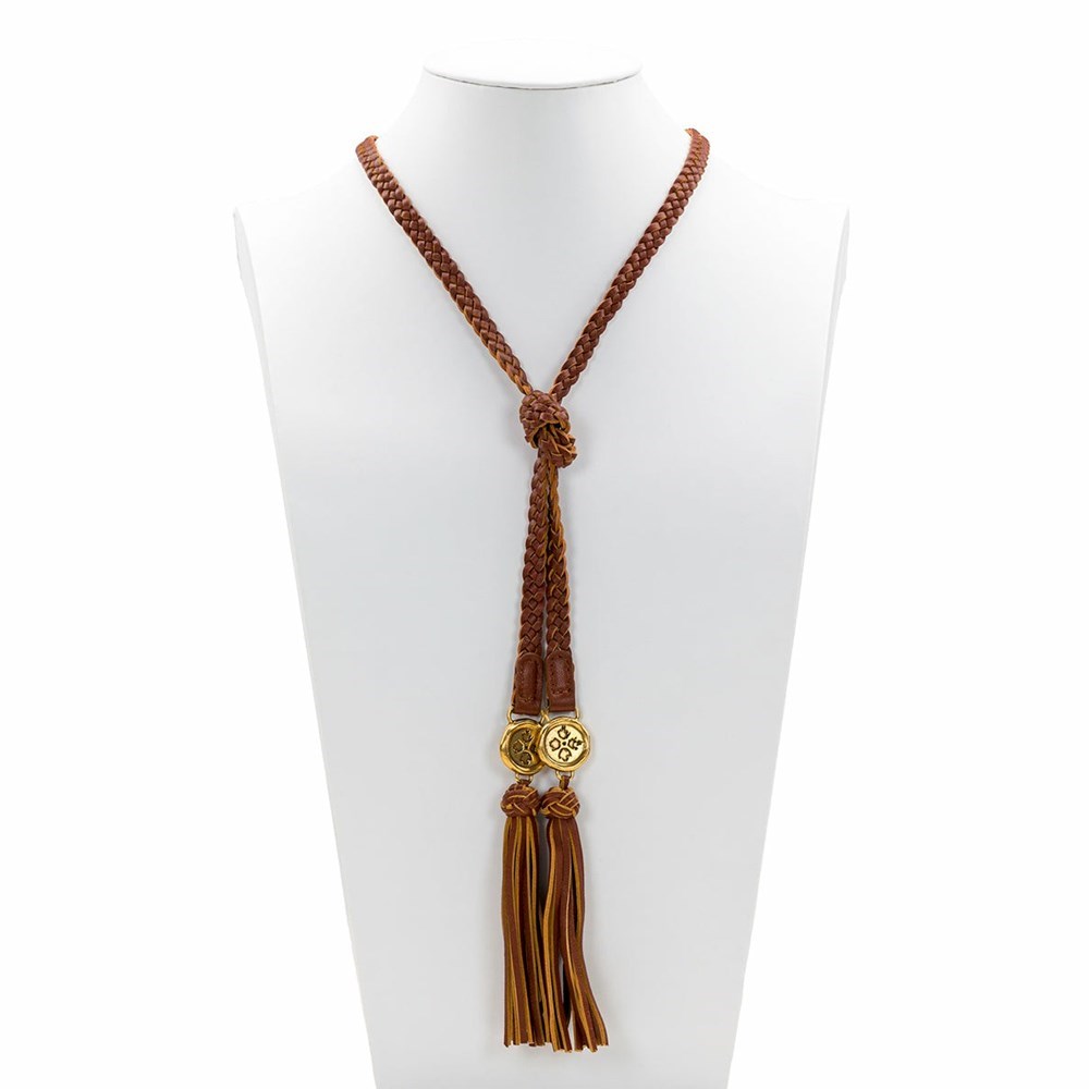 Brown Women's Patricia Nash Cara Leather Lariat Necklaces | 31846RJQN