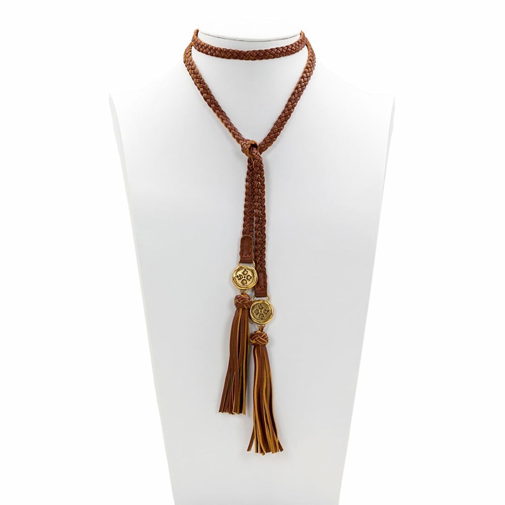 Brown Women\'s Patricia Nash Cara Leather Lariat Necklaces | 31846RJQN