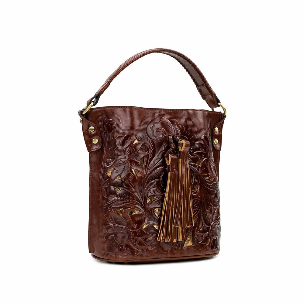 Brown Women's Patricia Nash Otavia Bucket Crossbody Shoulder Bags | 35061BAZX