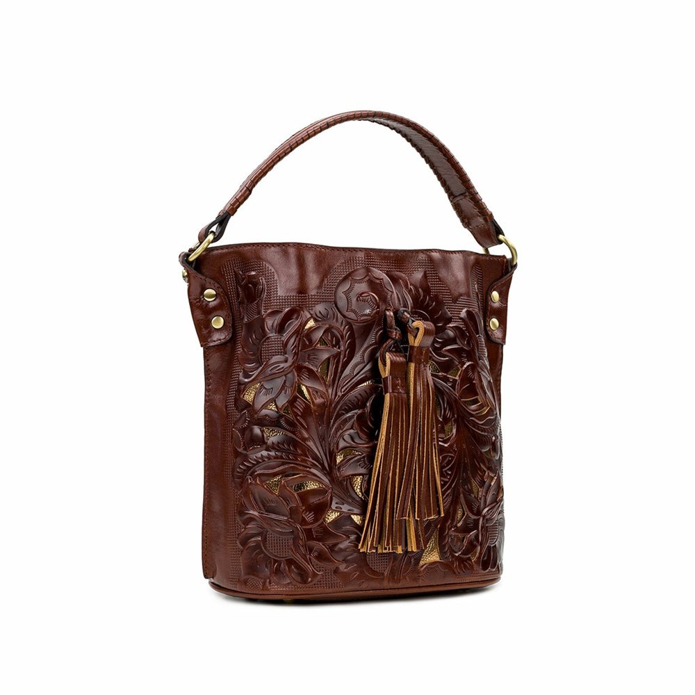 Brown Women's Patricia Nash Otavia Bucket Crossbody Bags | 60719BPAS