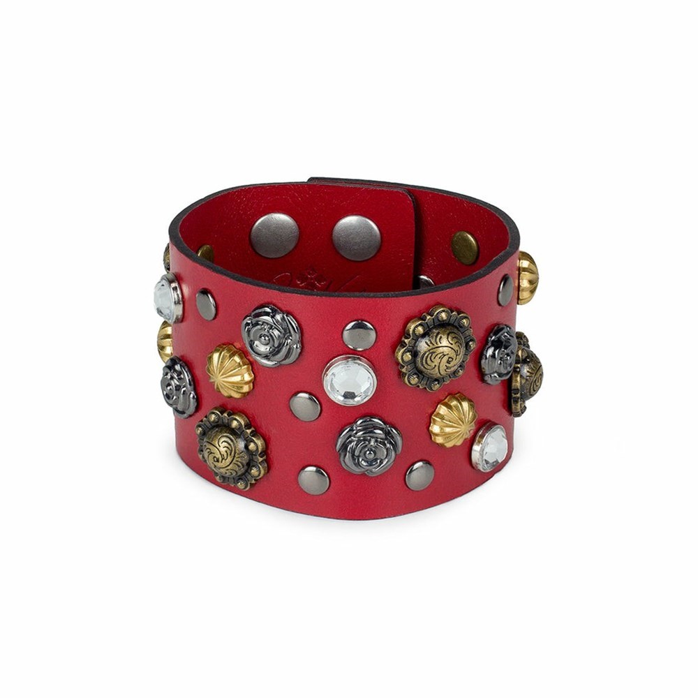 Deep Red Women\'s Patricia Nash Amata Studded Cuff Bracelets | 42618JDVN