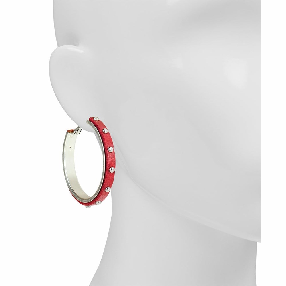 Deep Red Women's Patricia Nash Carlotta Studded Hoop Earrings | 36814OMPT