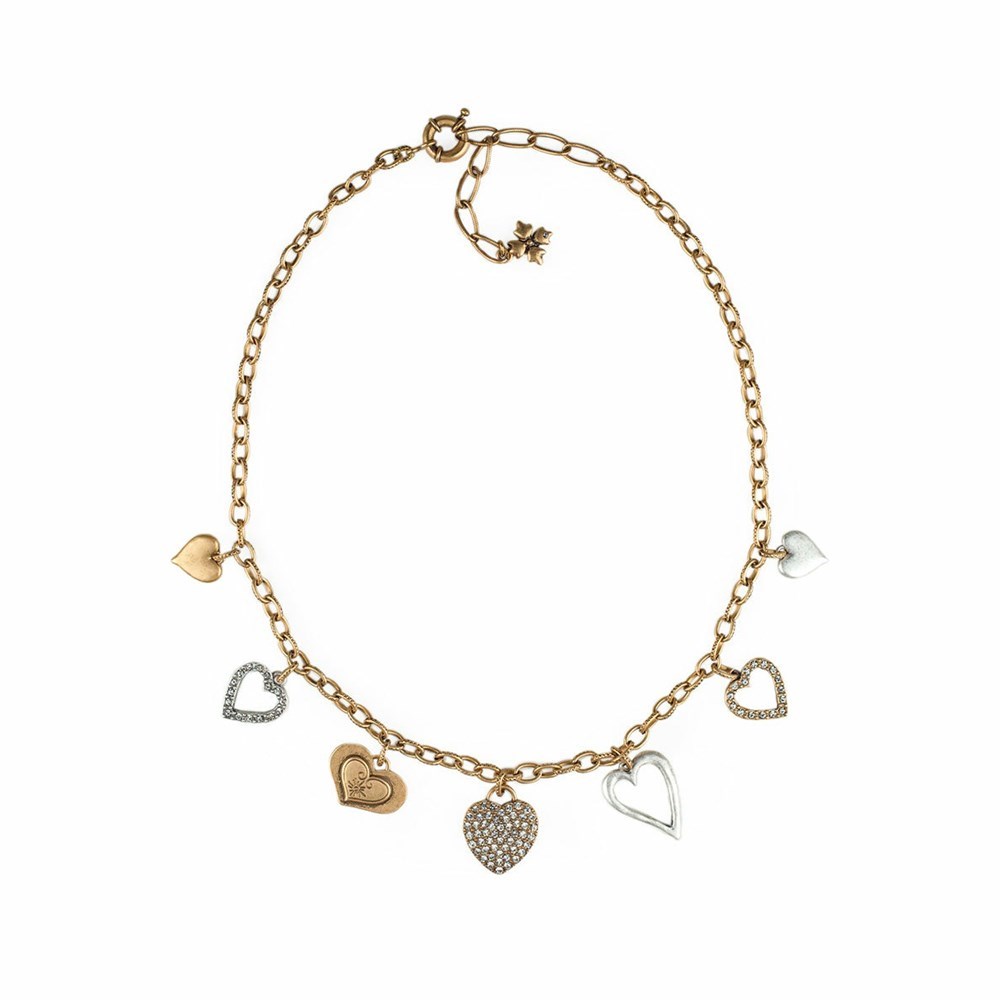 Gold / Silver Women's Patricia Nash Multi Heart Charm Necklaces | 47538QBJV