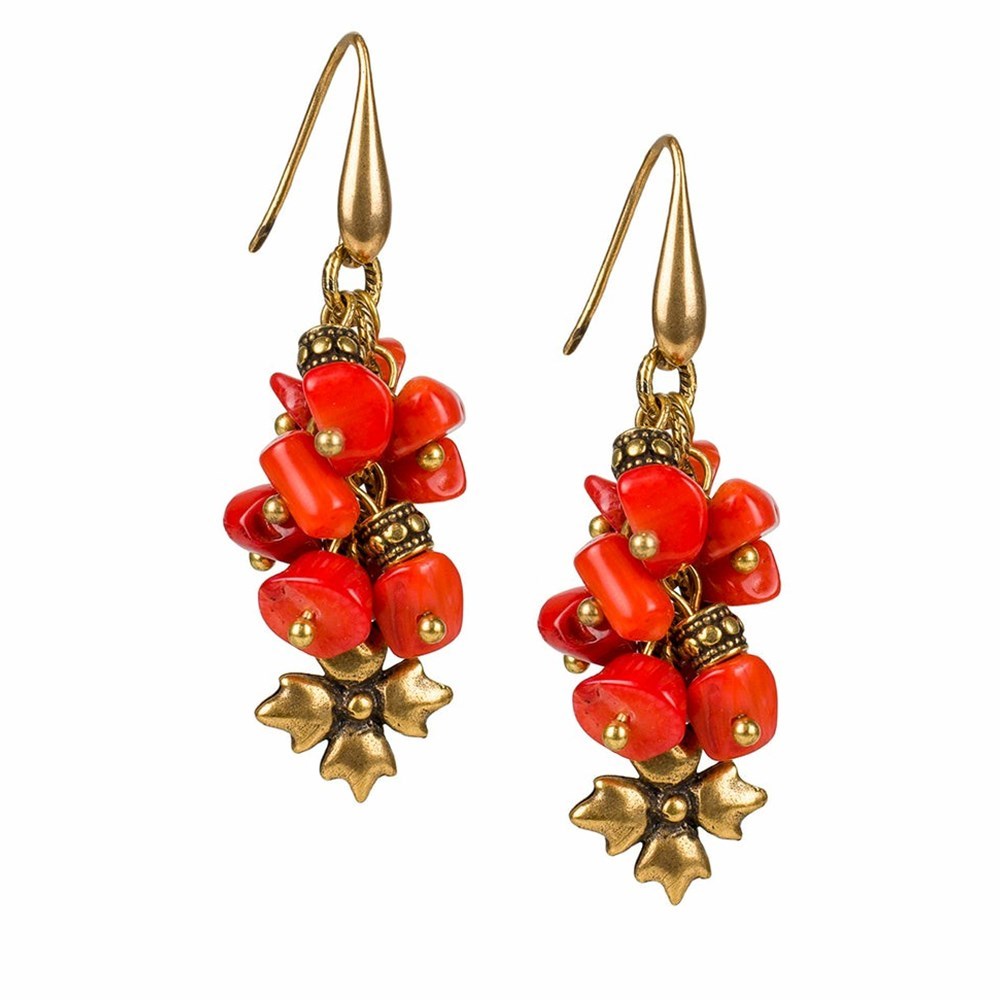 Gold Women\'s Patricia Nash Coral Cluster Drop Earrings | 80235ZROG