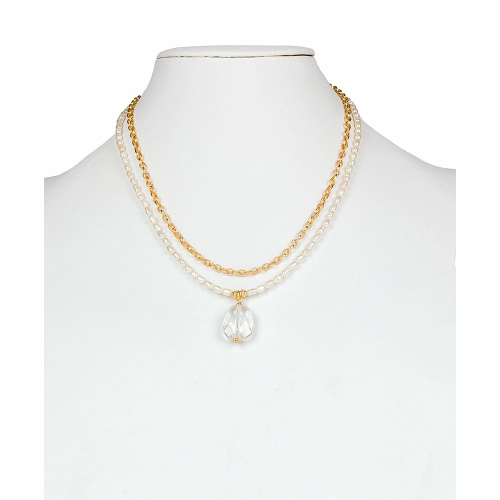 Gold Women's Patricia Nash Crystal and Pearl Double Necklaces | 02463XTNP