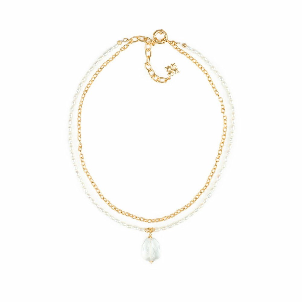 Gold Women\'s Patricia Nash Crystal and Pearl Double Necklaces | 02463XTNP