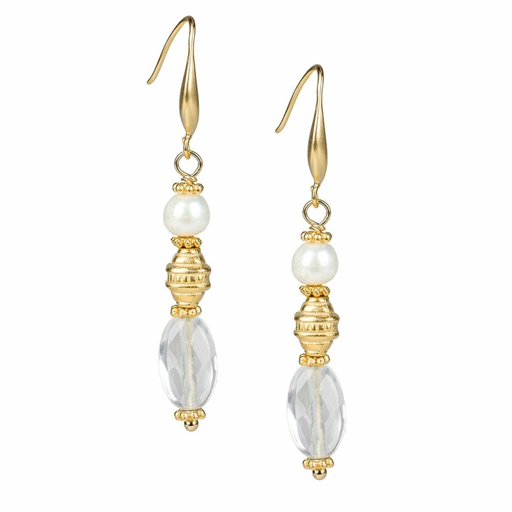 Gold Women\'s Patricia Nash Crystal and Pearl Dangle Earrings | 87905MFQR