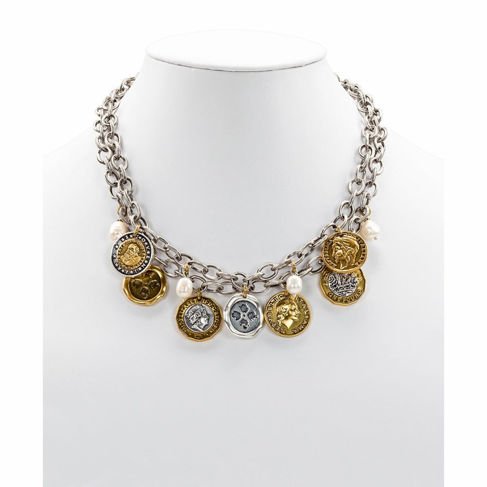 Gold Women's Patricia Nash Double Charm Necklaces | 12485MSDW