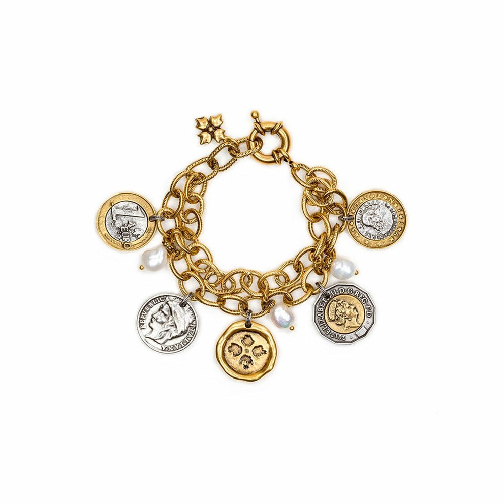 Gold Women\'s Patricia Nash Double Charm Bracelets | 42183ZAEK