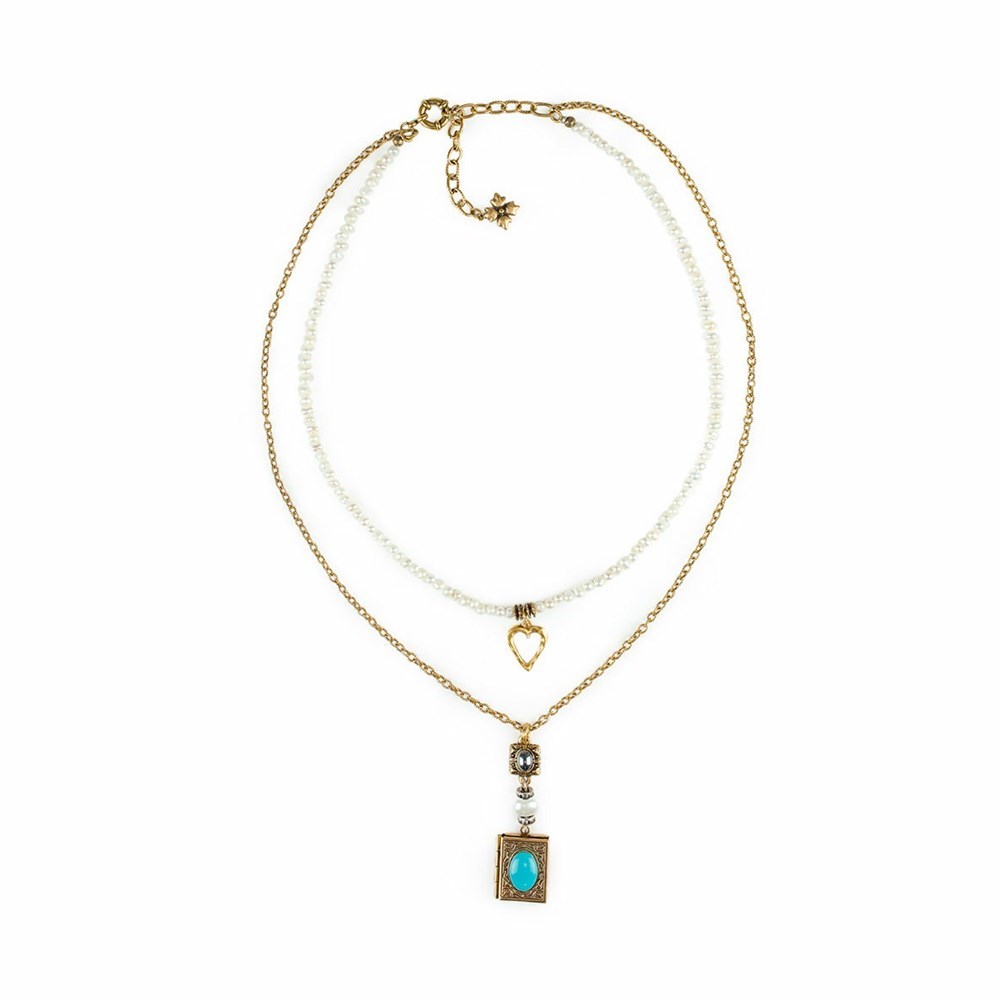 Gold Women's Patricia Nash Double Charm Locket Necklaces | 63240VERP