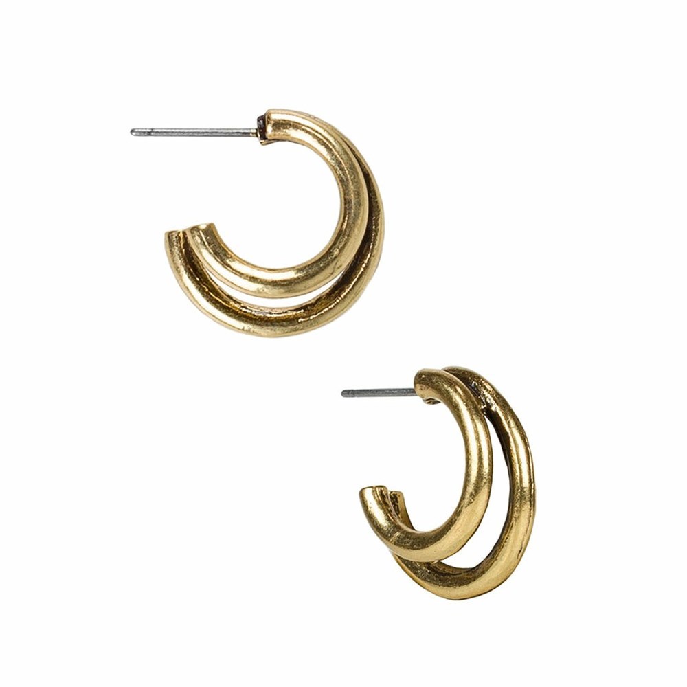 Gold Women\'s Patricia Nash Double Wire Hoop Earrings | 83476NSZV
