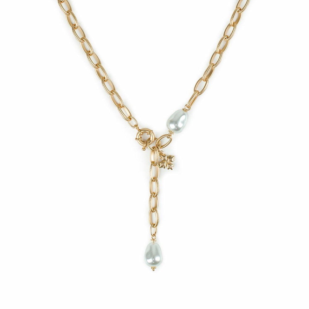 Gold Women's Patricia Nash Faux Pearl Lariat Necklaces | 09637MSOU