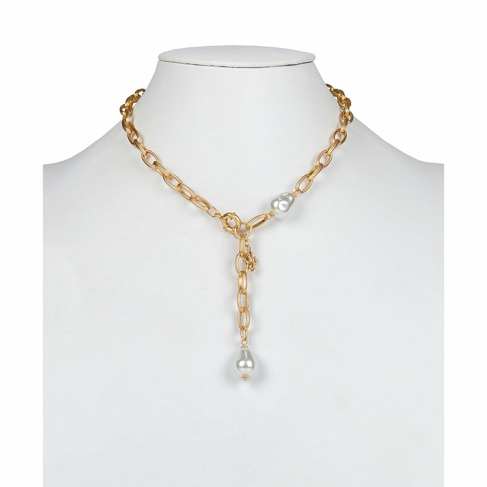 Gold Women's Patricia Nash Faux Pearl Lariat Necklaces | 09637MSOU