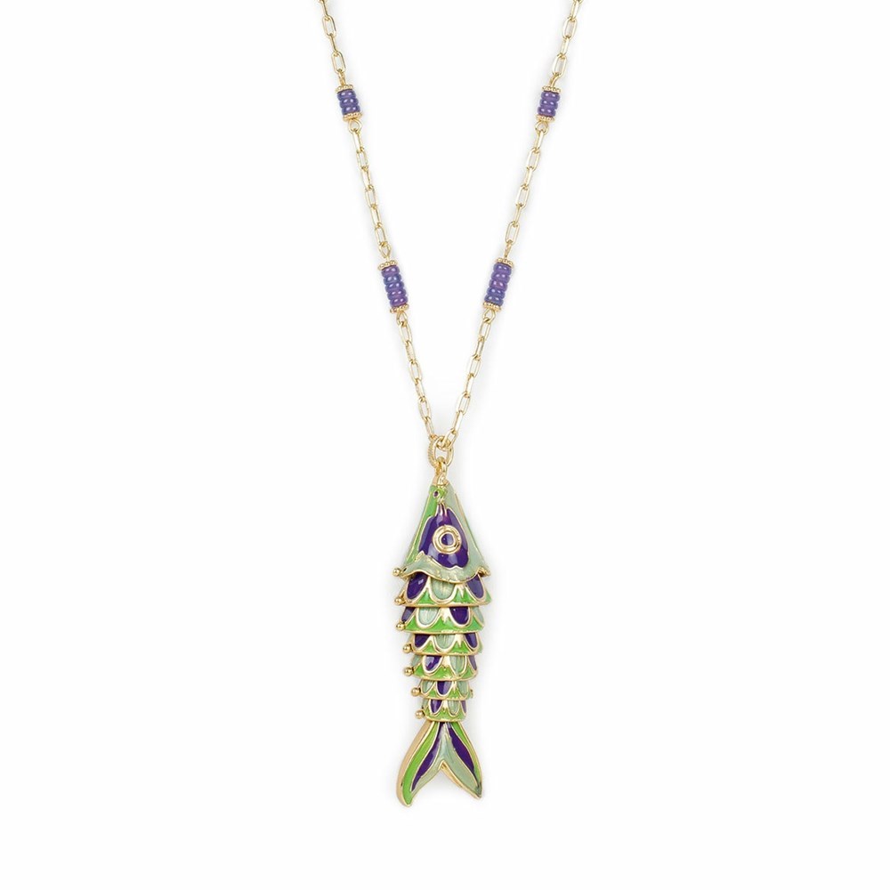 Gold Women's Patricia Nash Long Fish Pendant Necklaces | 71504ERDP