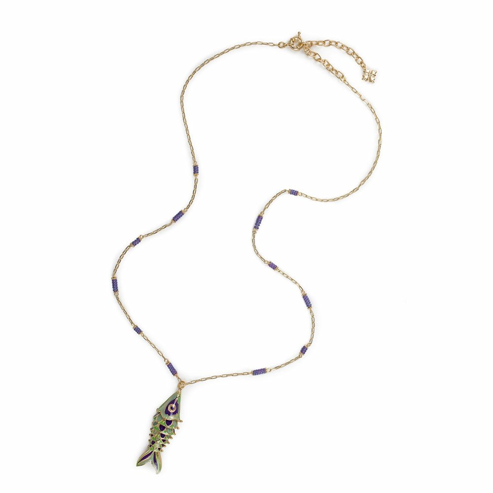 Gold Women's Patricia Nash Long Fish Pendant Necklaces | 71504ERDP