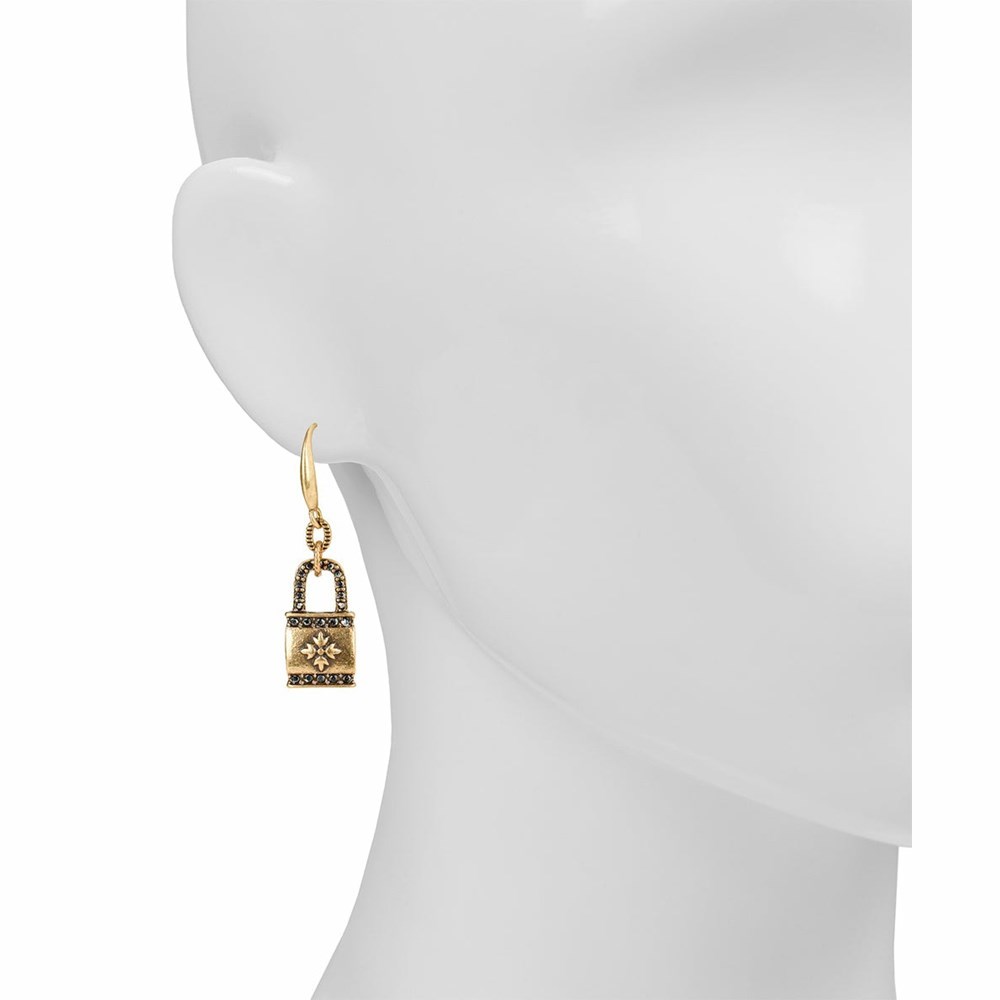 Gold Women's Patricia Nash Pavé Lock Drop Earrings | 34082SCAU