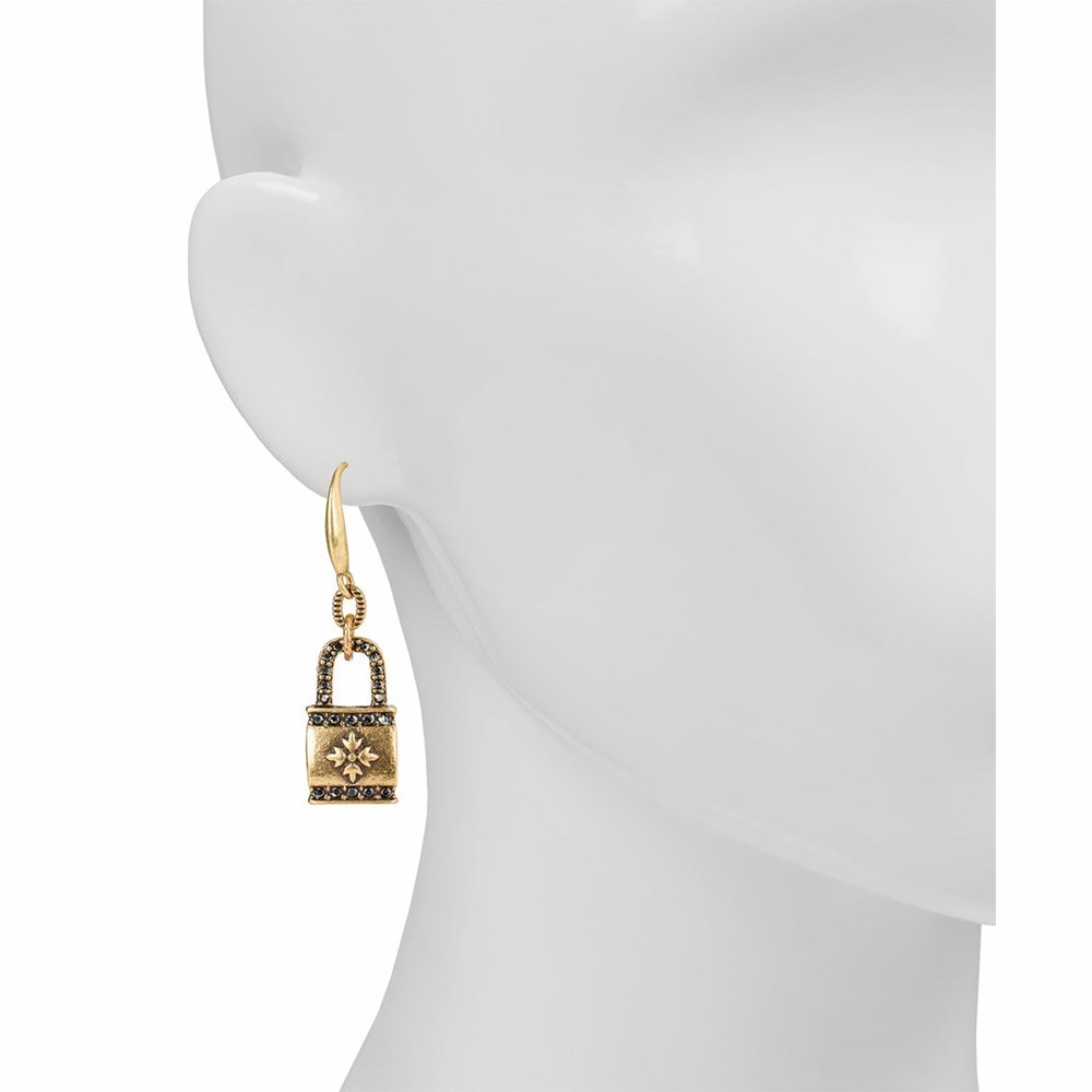 Gold Women's Patricia Nash Pavé Lock Drop Earrings | 34082SCAU