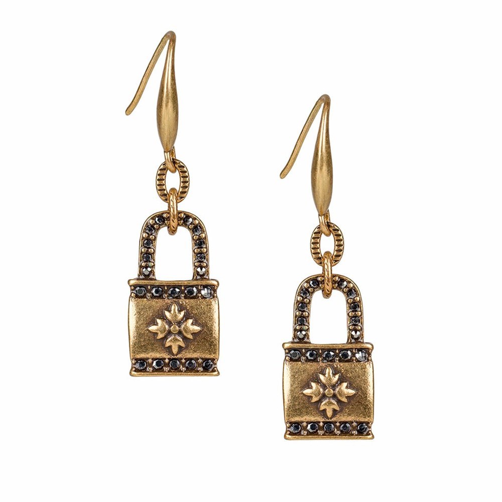 Gold Women\'s Patricia Nash Pavé Lock Drop Earrings | 34082SCAU