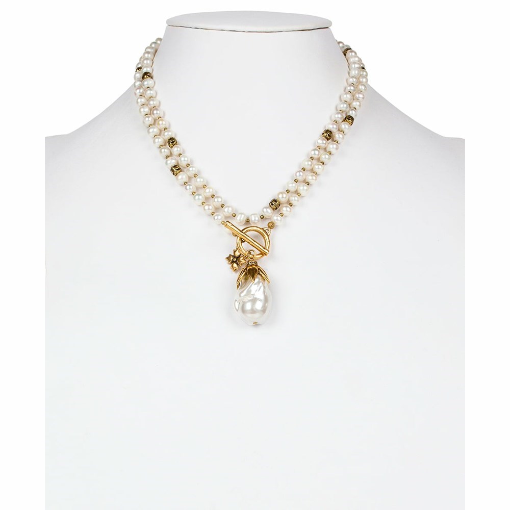 Gold Women's Patricia Nash Pearl Drop Adjustable Necklaces | 12783AOVF