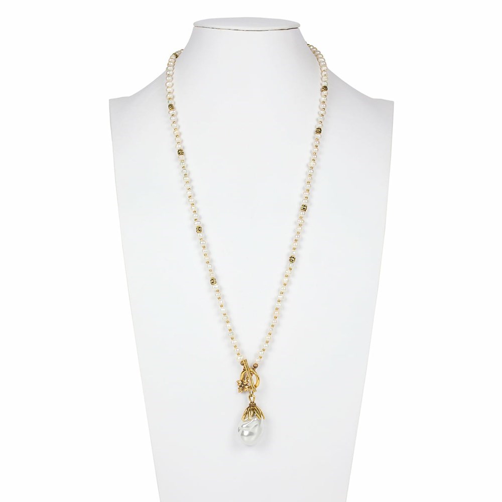 Gold Women's Patricia Nash Pearl Drop Adjustable Necklaces | 12783AOVF