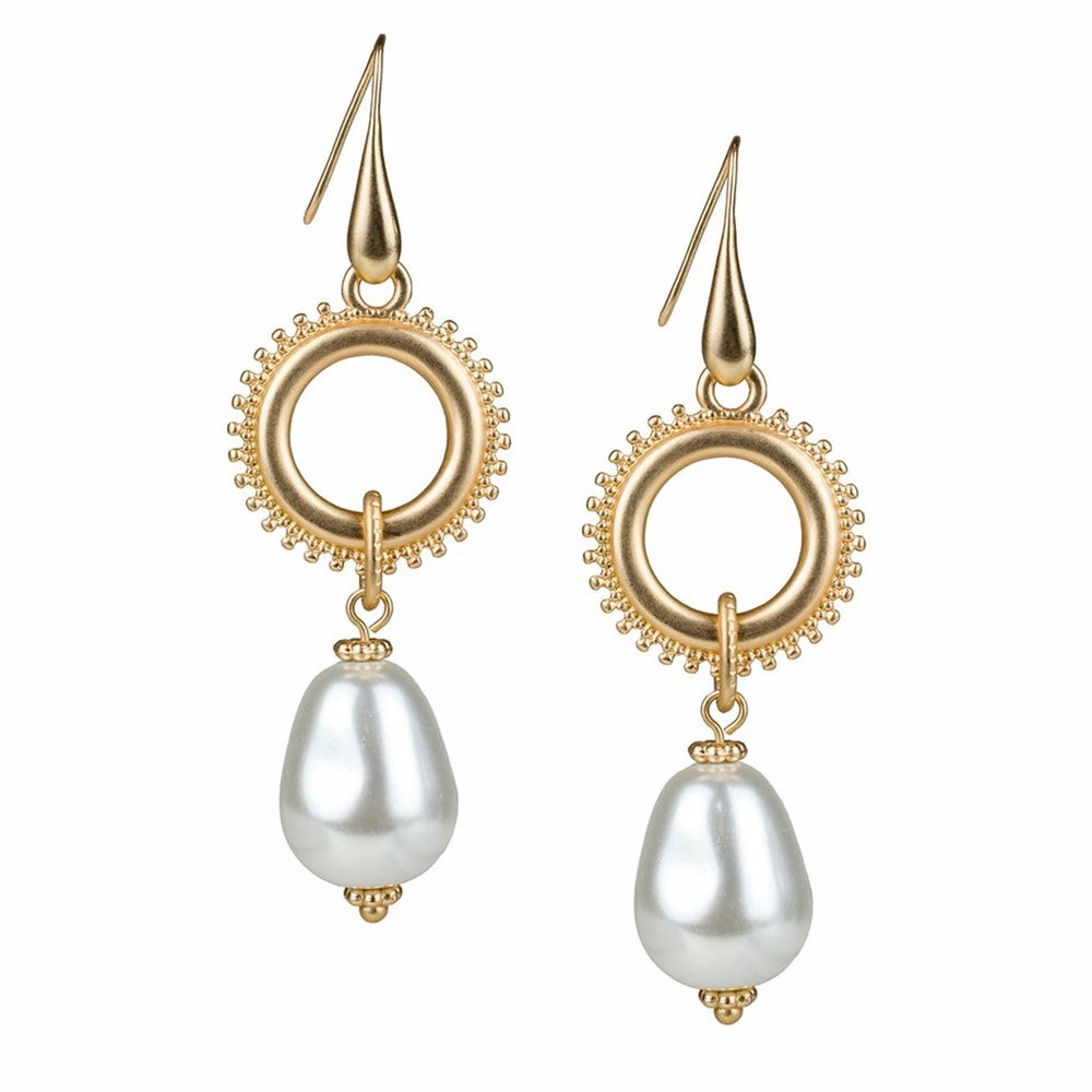 Gold Women\'s Patricia Nash Ring Pearl Drop Earrings | 31579RVWQ