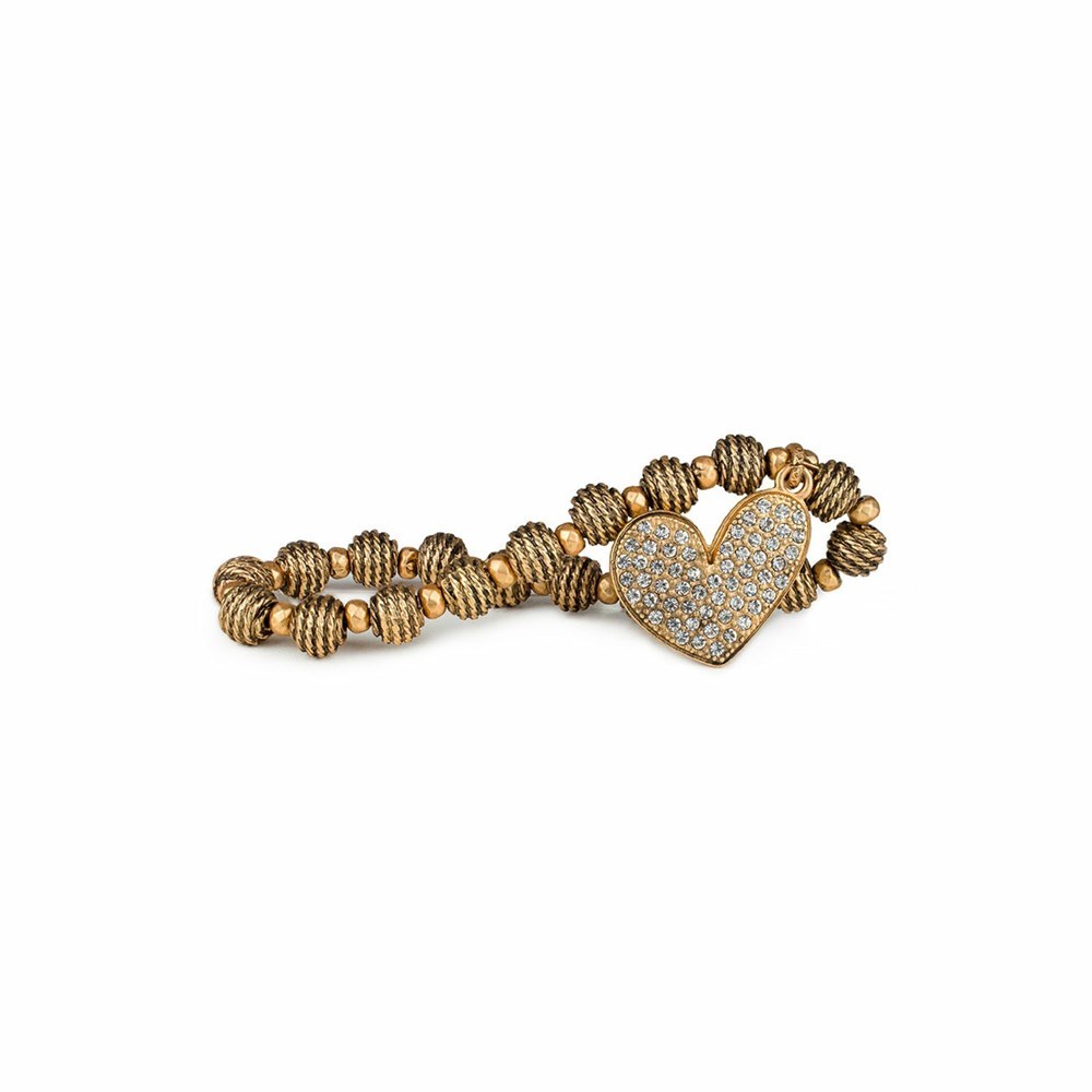 Gold Women's Patricia Nash Side Heart Stretch Bracelets | 37564VPFL