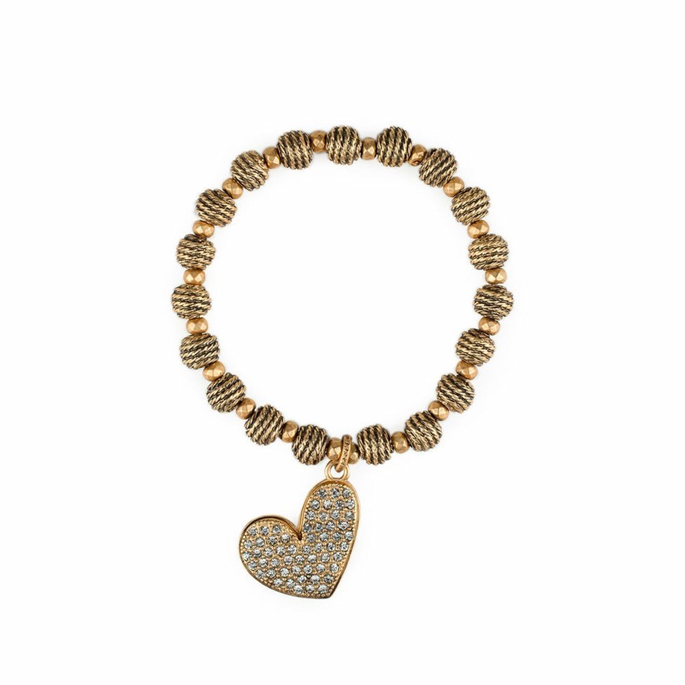 Gold Women\'s Patricia Nash Side Heart Stretch Bracelets | 37564VPFL