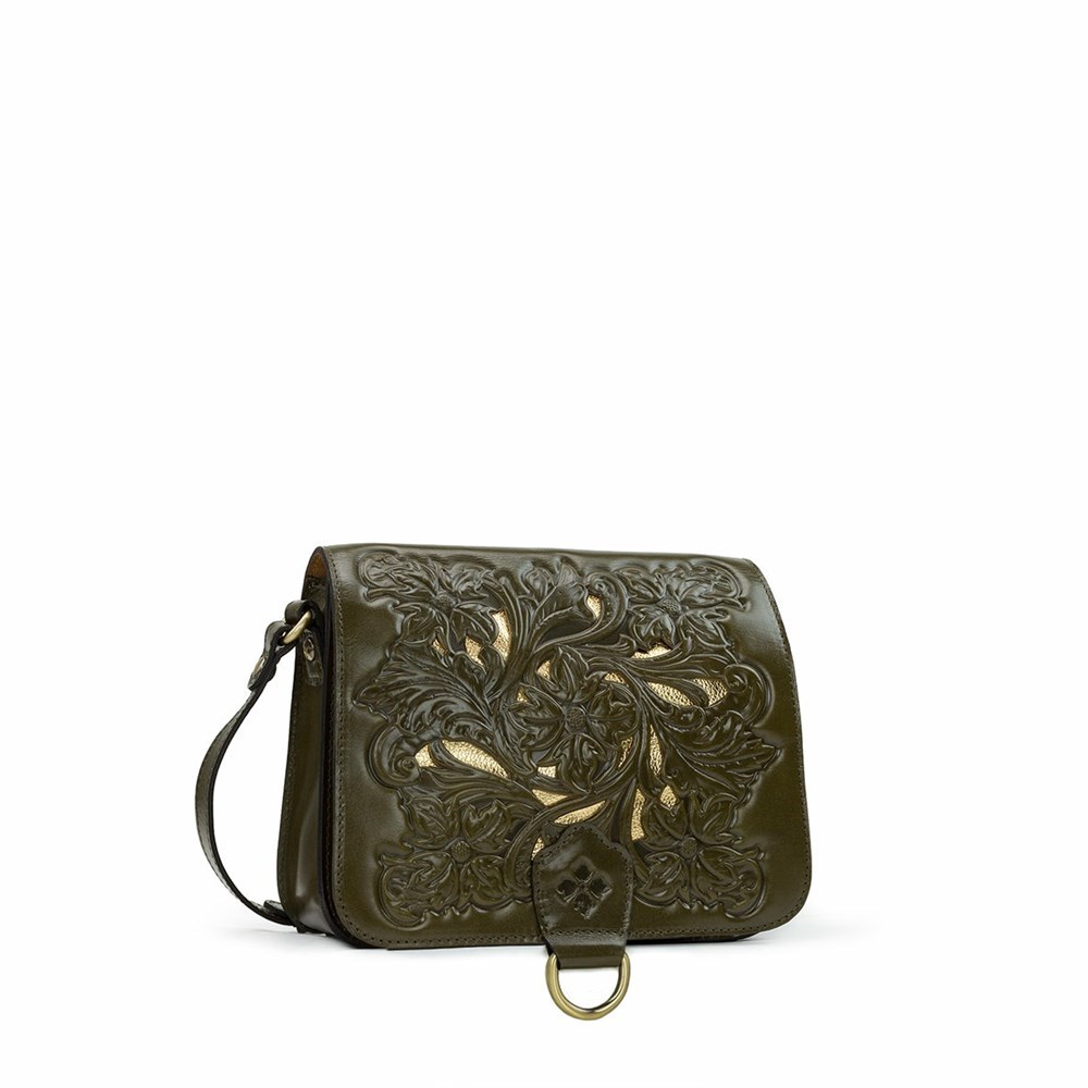 Olive Women's Patricia Nash Ilina Flap Crossbody Shoulder Bags | 45639KODU