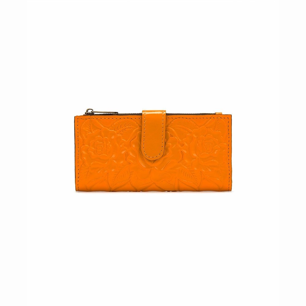 Orange Women's Patricia Nash Nazari Bifold Rose Tooled Wallets | 95476VYAI