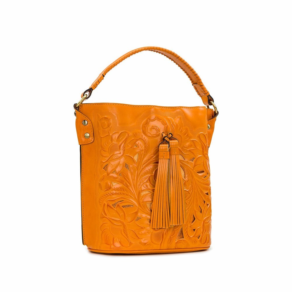 Orange Women's Patricia Nash Otavia Bucket Cutout Tooled Crossbody Bags | 56973CLNI