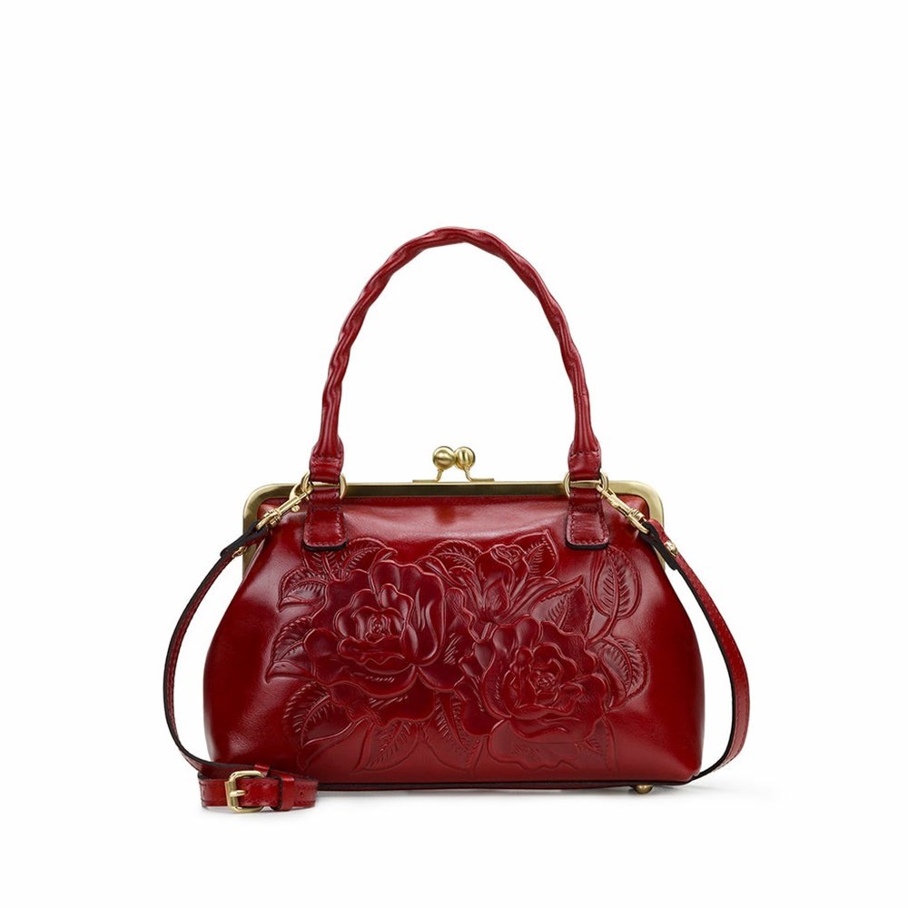 Red Women\'s Patricia Nash Rora Frame Satchel Handbags | 05263KENO