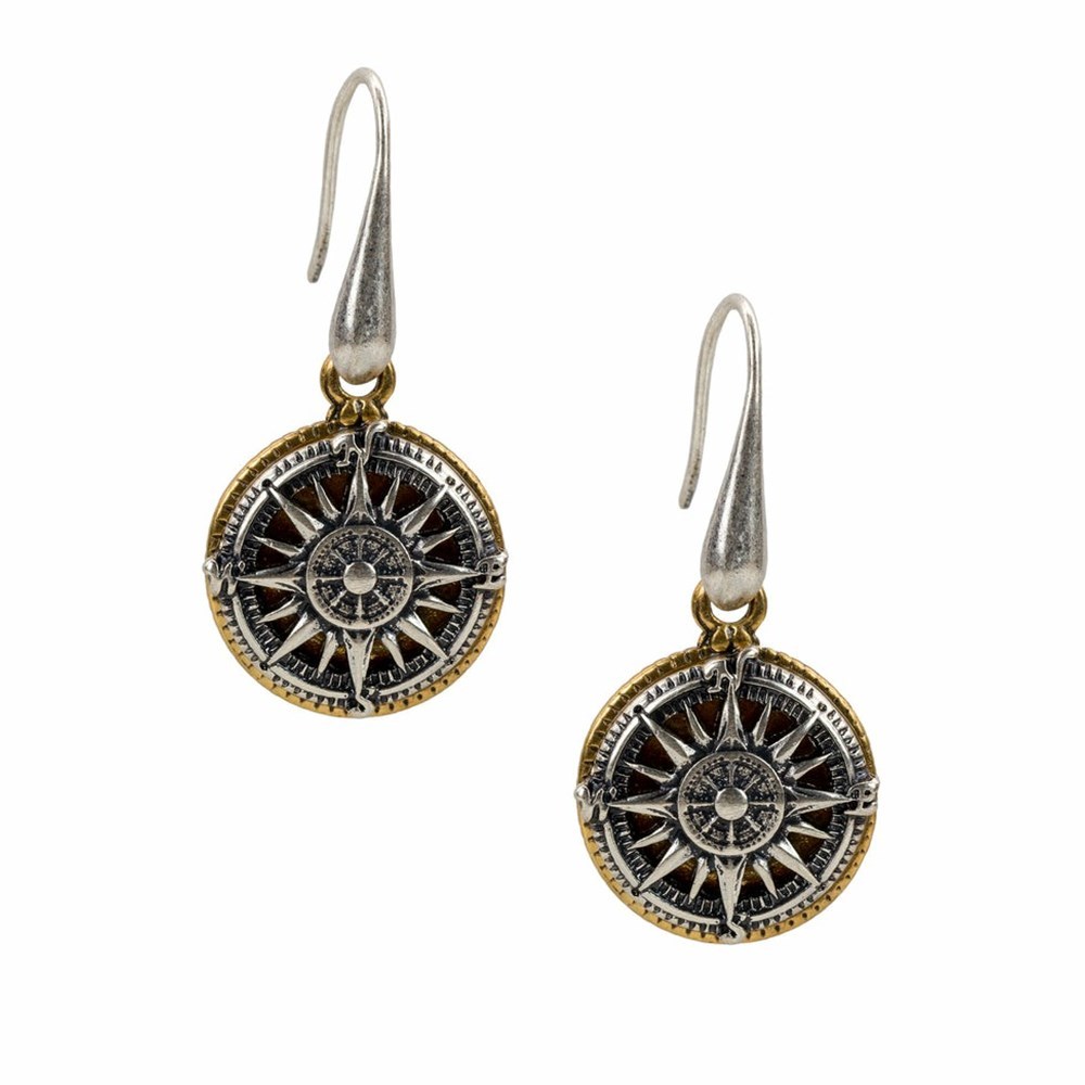 Silver Women\'s Patricia Nash Compass Drop Earrings | 46821WFKM