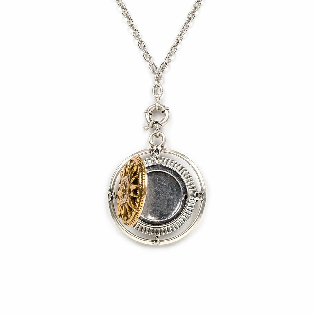 Silver Women's Patricia Nash Compass Locket Pendant Necklaces | 23795BNER