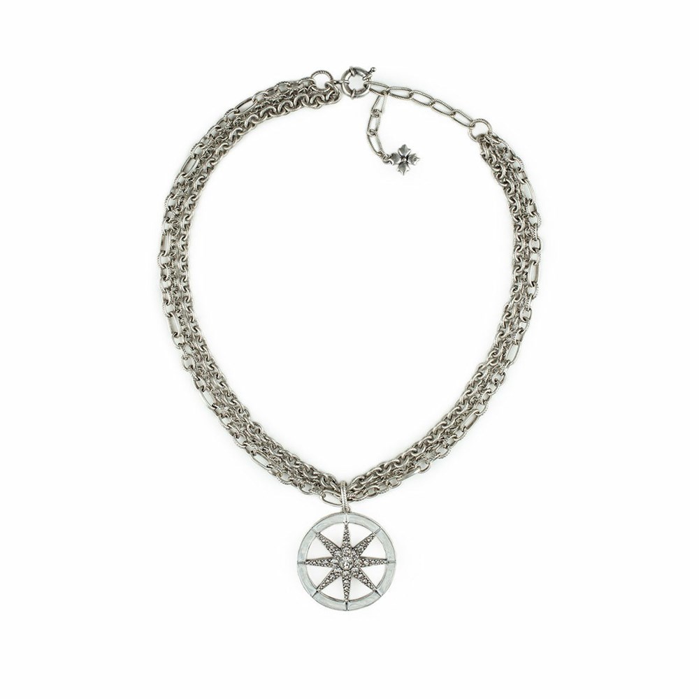 Silver Women's Patricia Nash Crystal Compass Necklaces | 20193TLPD