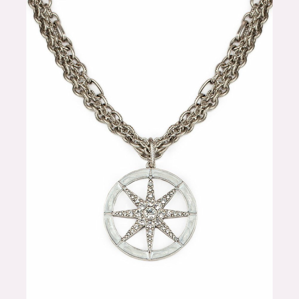 Silver Women\'s Patricia Nash Crystal Compass Necklaces | 20193TLPD