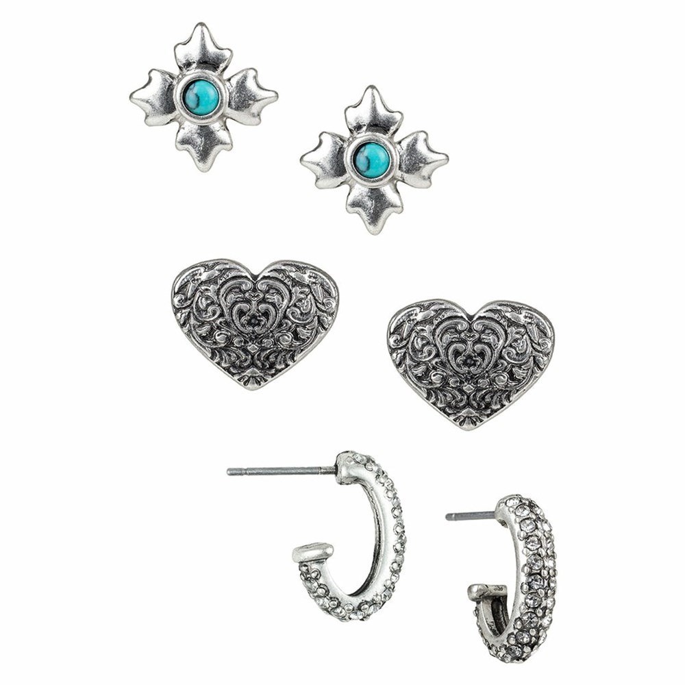 Silver Women\'s Patricia Nash Heart Trio Earrings | 37159ORNP