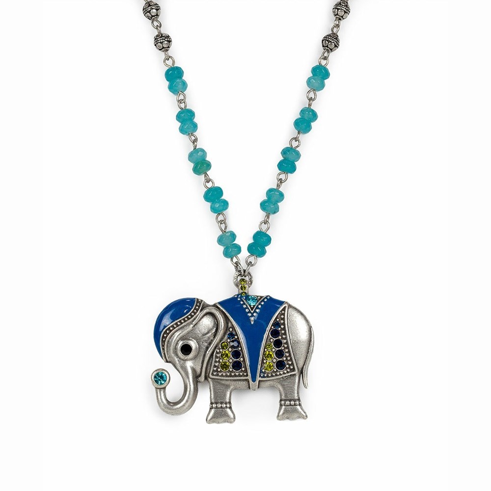 Silver Women's Patricia Nash Large Enameled Elephant Necklaces | 49526TACL