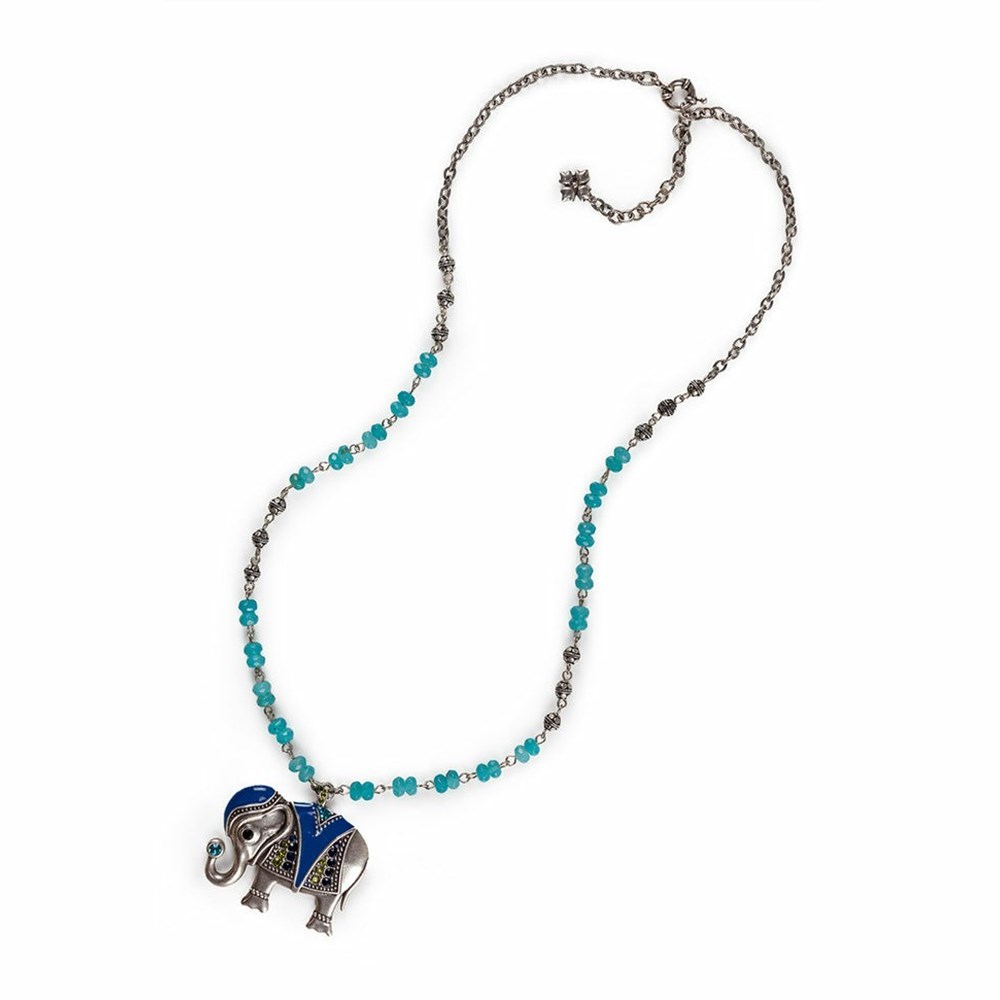 Silver Women\'s Patricia Nash Large Enameled Elephant Necklaces | 49526TACL