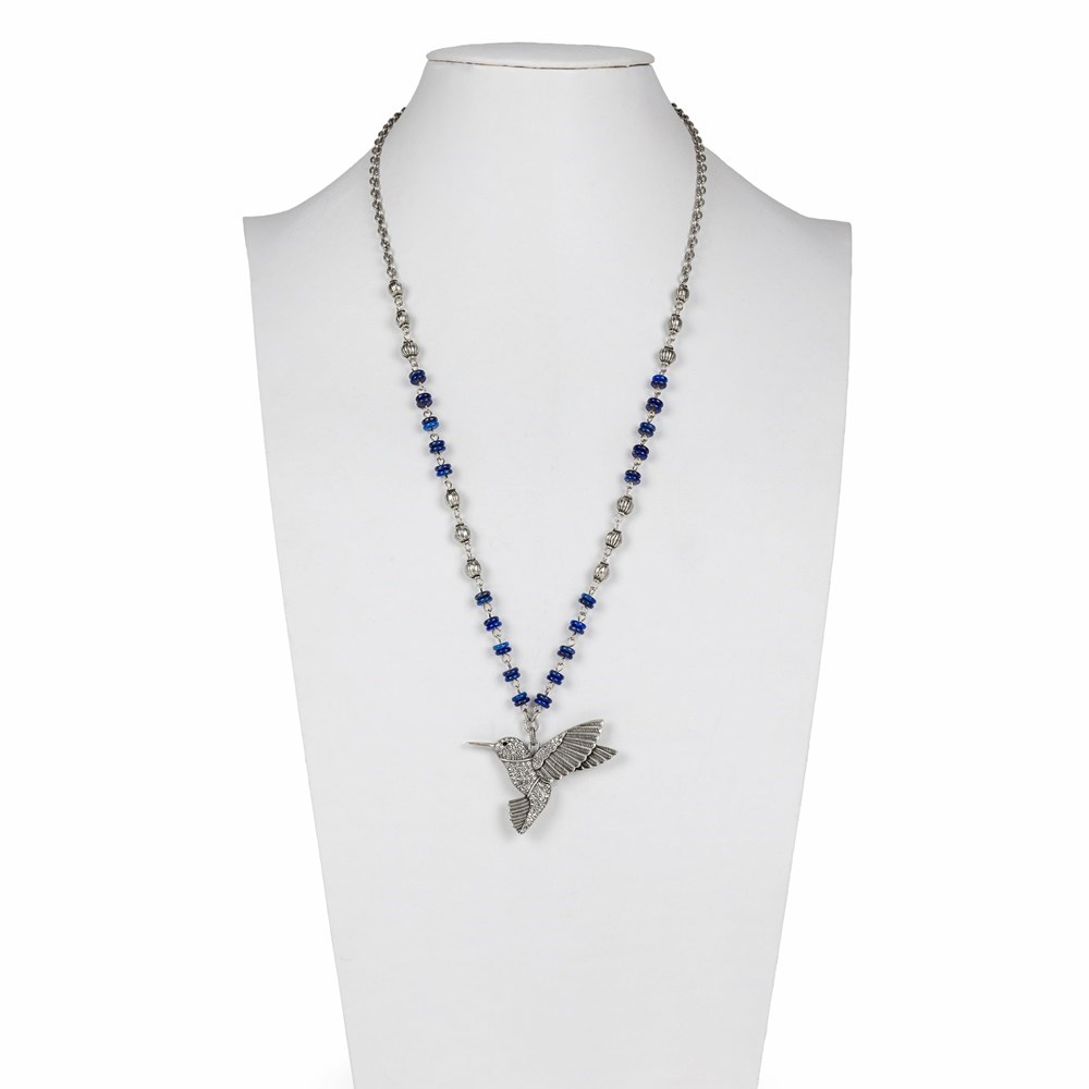 Silver Women's Patricia Nash Large Jeweled Hummingbird Necklaces | 72895JAKN