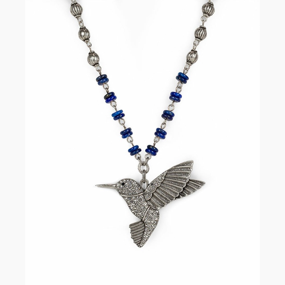 Silver Women's Patricia Nash Large Jeweled Hummingbird Necklaces | 72895JAKN