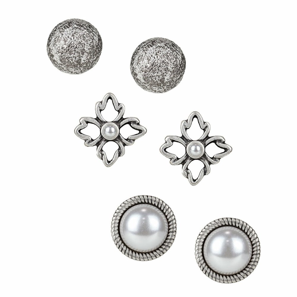 Silver Women\'s Patricia Nash Pearl Trio Earrings | 61789LENV