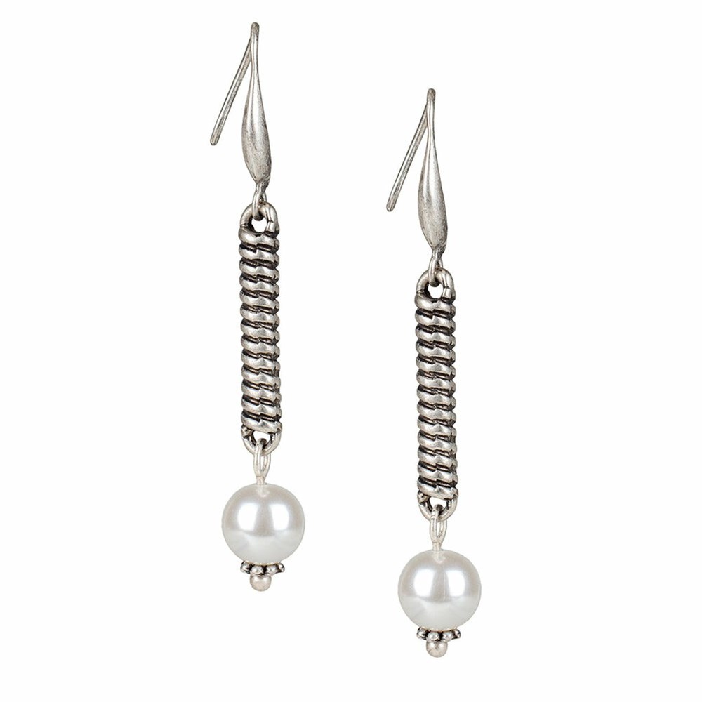 Silver Women\'s Patricia Nash Twisted Stem Pearl Drop Earrings | 98127ESNR